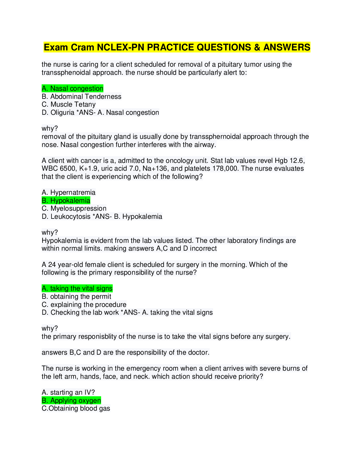 Preview image for (answered) Exam Cram NCLEX-PN Complete A+ Level guide (fall 2022/2023)